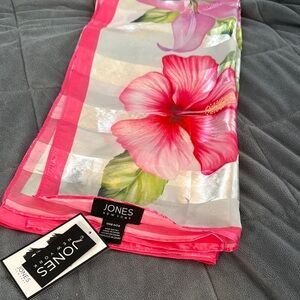 Jones New York Pink and Green Floral Scarf